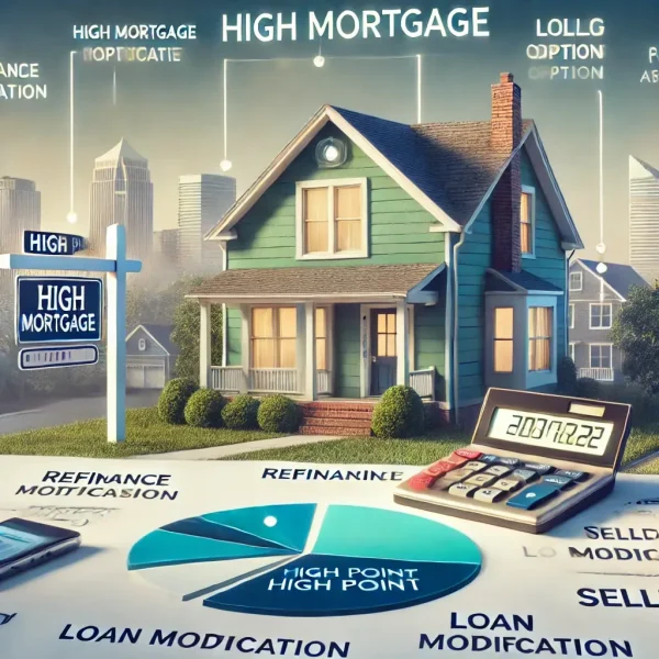 Diagram on mortgages with 'High Mortgage,' 'Refinance,' and 'Loan Modification,' outlining loan options.